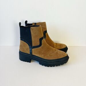 Lucky Brand Eabile Bootie Leather Lug Sole Boots Cognac & Black Women’s Size 8.5